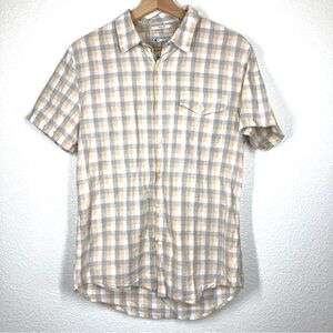 Lucky Brand Unisex Shirt Small Slim Fit Short sleeves Button Down Plaid Yellow